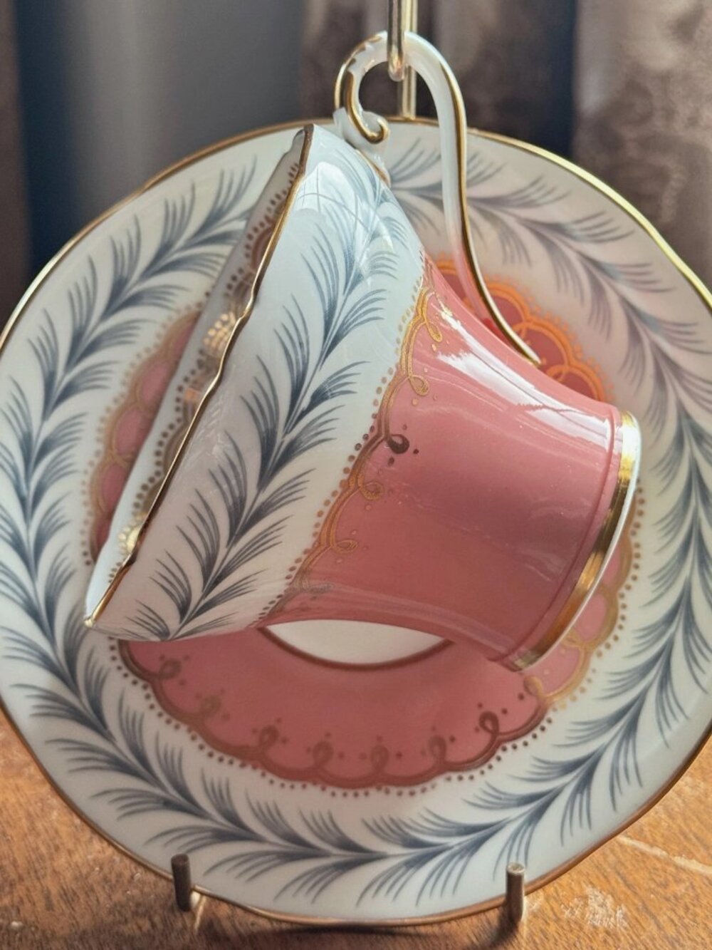 Aynsley #1690 Burnt Orange Corset Teacup Saucer